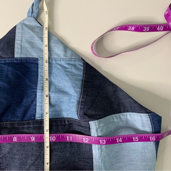 Amanda Uprichard Medium Laurena Halter Tie Top Blue Chambray Colorblock - Picture 7 of 8